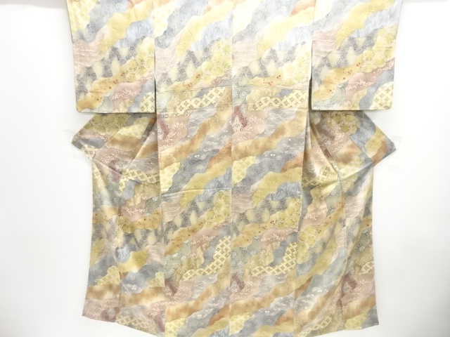 JAPANESE KIMONO / KOMON / SILK / MICHINAGADORI & FLORAL SARASA